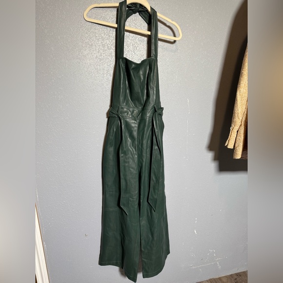 Anthropologie‎ Samira Green Faux Leather Wide Leg Jumpsuit Size 2 - Picture 3 of 13